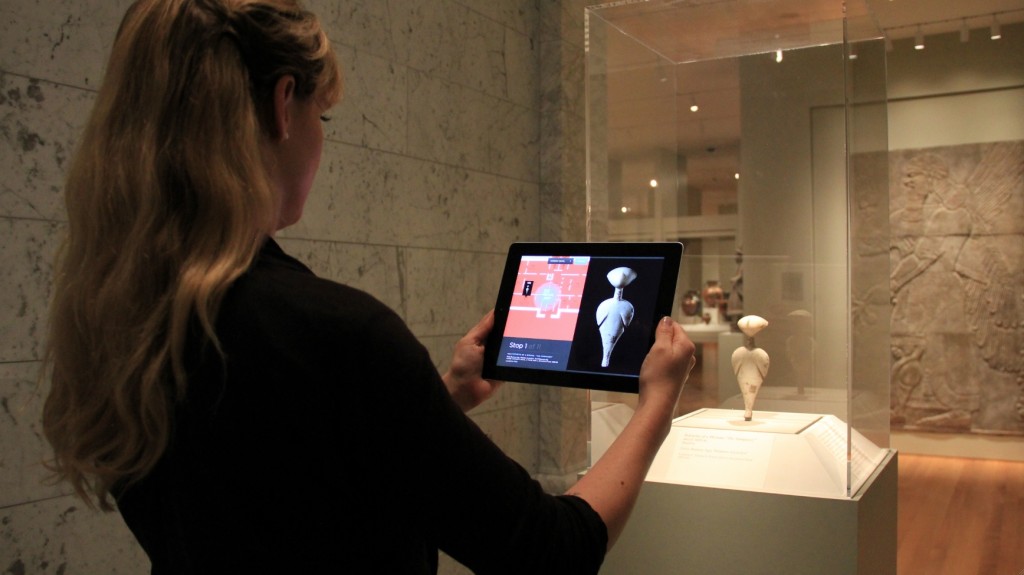 Figure 4: Using ArtLens, visitors can take a tour of their own creation, by favoriting artworks in ArtLens and on the Collection Wall. Photo courtesy of Local Projects